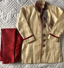 Boy’s Gold/Maroon Embroidered Sherwani  & Trouser /Wedding Guest Set. Age: 3 yrs