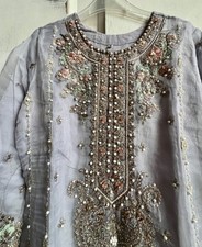 ✩Stunning Vintage Indian Silk Pearl Beaded Embroidered Tunic Kurta Dress S✩