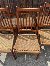 Set Of 6 Danish Teak And Paper Cord Dining Chairs