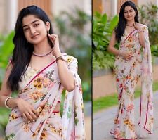 Georgette silk Saree Digital Printed Lace Border wedding designer indian sari