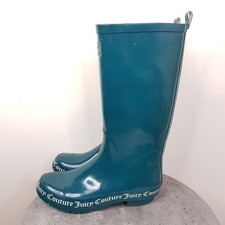 Juicy Couture teal rubber logo wellies rain boots UK 7 EU 40 cotton lined