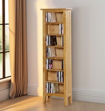 CD Rack, 7-Tier Storage Shelf, Oak Veneer Wooden Organiser, Tower Storge Cabinet