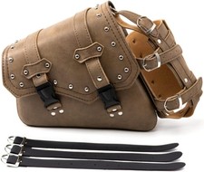 Motorcycle Saddle Bags Brown PU Leather Shoulder Bag Side Pockets Large Capacity
