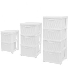 2/3/4 Tier Large Plastic Rattan Storage Drawer Unit Home Office Chest Drawers
