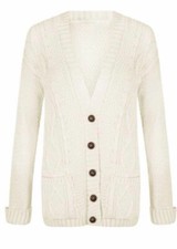 Women Ladies Cable Chunky Knit Cardigan Button Long Sleeves Grandad Cardigan