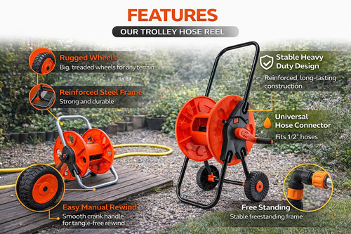 Hose reel cart with wheels - hose,