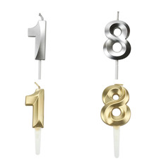 Gold Number 18 Candle 18th