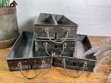 Vintage Rustic Galvanised Metal Candle Herb Planter Pen Desk Cutlery Bread Tray