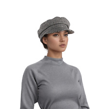 Womens Wool Fiddler Cap with Houndstooth Pattern -Sailors Fiddlers Cap Style