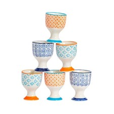 6x Hand-Printed Egg Cups