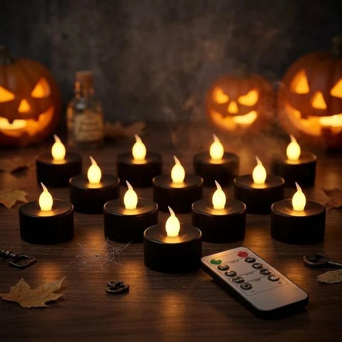 Black led tea lights - black, battery
