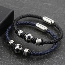 Stainless Steel Football Bracelet Braided Bangle Modern Style Wristband Black