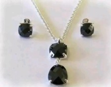 925 Silver Pendant & Earrings Set Black Cubic Zirconi in Gift Bag Brand New 