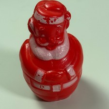 Vintage Santa Candy Container Red Plastic With stopper Bank Blow Mold Decoration