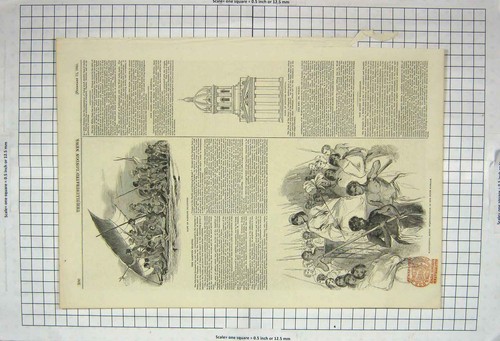 Old antique print 1845 raft - antique,