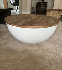 Round Coffee table with Storage Mango Wood And White
