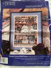 Vintage 1999  Candamar Designs  "Persian Cats on Shelf" Needlepoint Kit - Unused