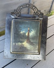 Antique English Toleware Tole Coal Scuttle   Coal Fireside  Box  Lighthouse