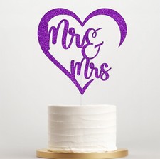 Mr & Mrs Wedding Cake Topper Heart Design Glitter Cake 14 Colour Options