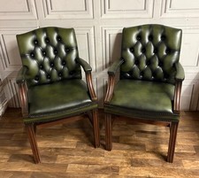 A pair of chesterfield Gainsborough carver dining chairs in Antique green 
