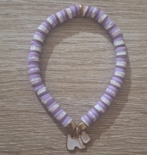Purple white beaded charm - purple, &