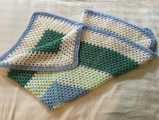 Handmade Crochet Blanket- Unused - 80cmx90cm  - Turquoise, Blue & White Perfect