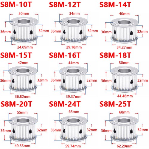 S8m timing belt pulley - belt, 10t-25t
