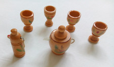 Vintage Miniature Oriental Hand-painted Wooden Tea Set