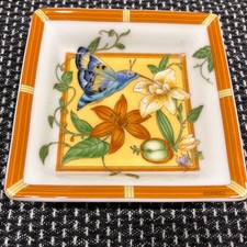 Hermes Paris Mini Change ash tray Porcelain SIESTA Orange Plants