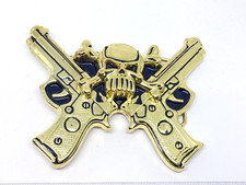 Belt Buckle Skeleton Pirate Skull Crossbones Revolver Handgun Gold - Unique and