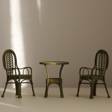 3PC 1:12 Scale Dolls House Miniatures Furniture Rural Coffee Tables Chairs Resin