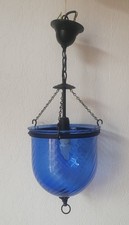 Vintage cobalt blue bell jar lantern (Electrified)