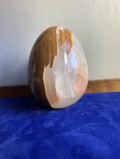 Vintage Very Large Onyx Stone Carved Egg Browns/Clear/Greens VGC