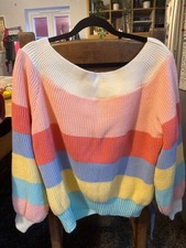 Lipsy ladies pink blue stripe jumper UK 16 off shoulder