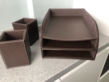 Faux Leather Office 3 Tier Letter Tray A4 and 2 Desk Organisers all Matching