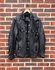 All Saints Mens Leather EMERY Shirt Jacket LARGE Black AllSaints Biker Shacket