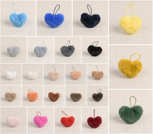 Heart pom poms faux fur - fur, single