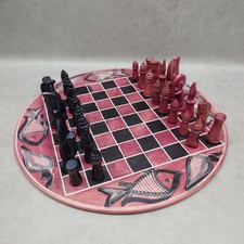 Soapstone Red Chess Set, Round African CarvedChess board set, Chess pieces