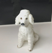 Vintage Porcelain Poodle Figurine, Sitting White Dog Ornament, Statue Ceramic