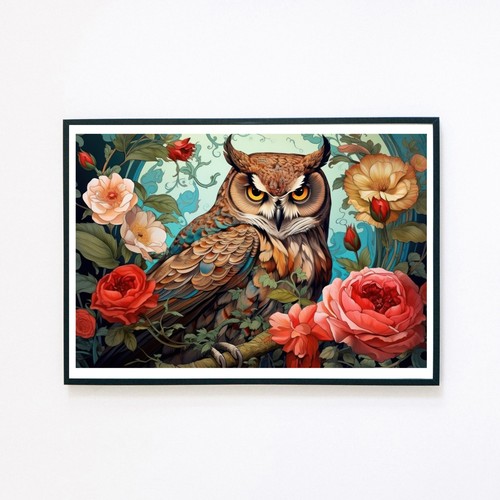 Owl botanical rose flowers - owl,