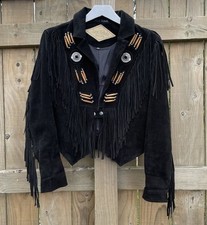 Last Rebels Vintage Tassel Fringe Western Suede Leather Jacket Black Womens XL
