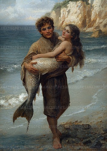 Mermaid fisherman romantic - mermaid,