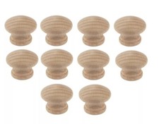 10 X 25mm SOLID Wooden Pine Knobs Plain Pre Drilled Door Pull Cupboard Drawer