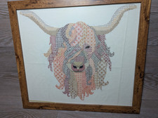 Tapestry Highland Cow DoodleCraft  Complete and Finished In Frame Used Read