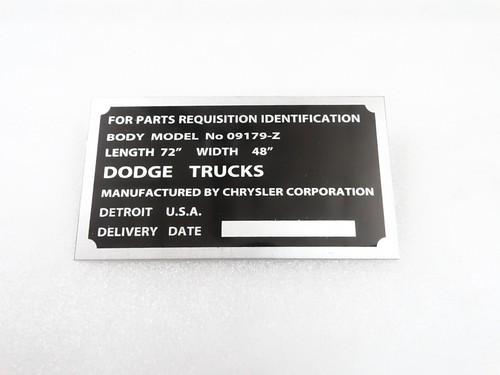 Data plate fits dodge 51 - data, to