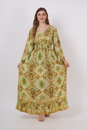 Women long bell sleeve gown - long,