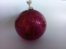 Dark Pink Glass, Round Oil Burner With Gold Design. Fabric Wick.