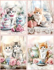 8 CAT KITTEN TEA PARTY SHABBY