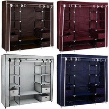 Large Fabric Canvas Wardrobe With Hanging Rail Shelving Clothes Storage Cupboard