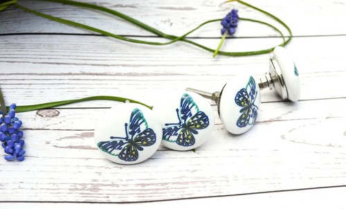 White blue butterfly ceramic - blue,